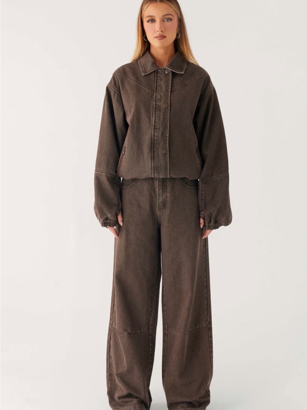 Peppermayo Wide-Leg Low-Rise Jeans in Chocolate Brown